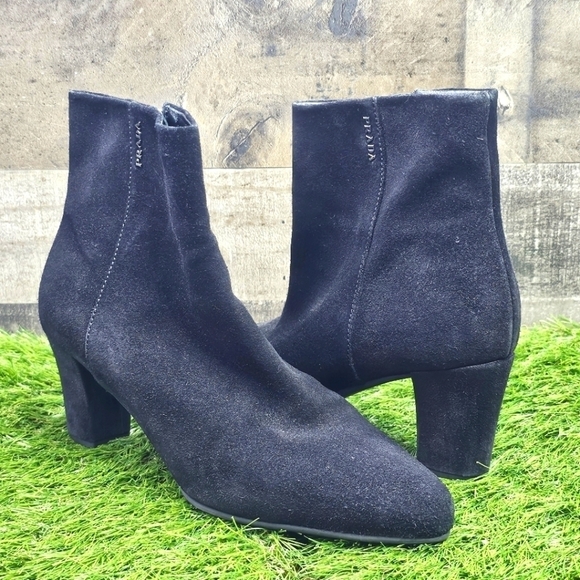 Prada Black Suede booties 38.5 - Picture 1 of 12